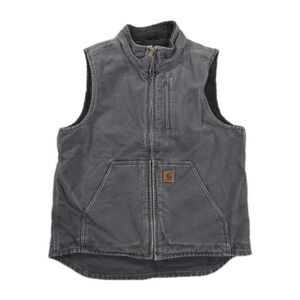 Vintage Carhartt Vest Mens Medium Sherpa Lined Canvas Duck Work Zip Gray V33GVL